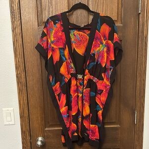 Victoria's Secret Black and Orange Floral Swim Coverup